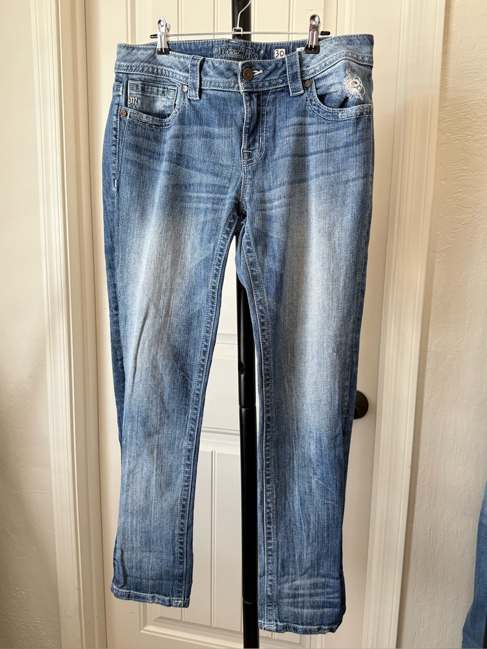 MISS ME "Mid-Rise Cuffed Skinny" Distressed Jeans | Size 30